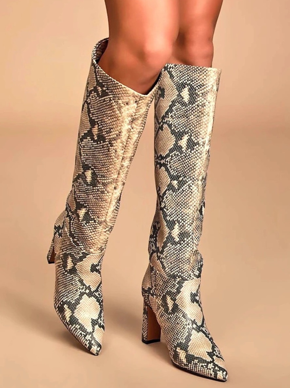 Steven by Steve Madden Snake Print Tall Heeled Boots